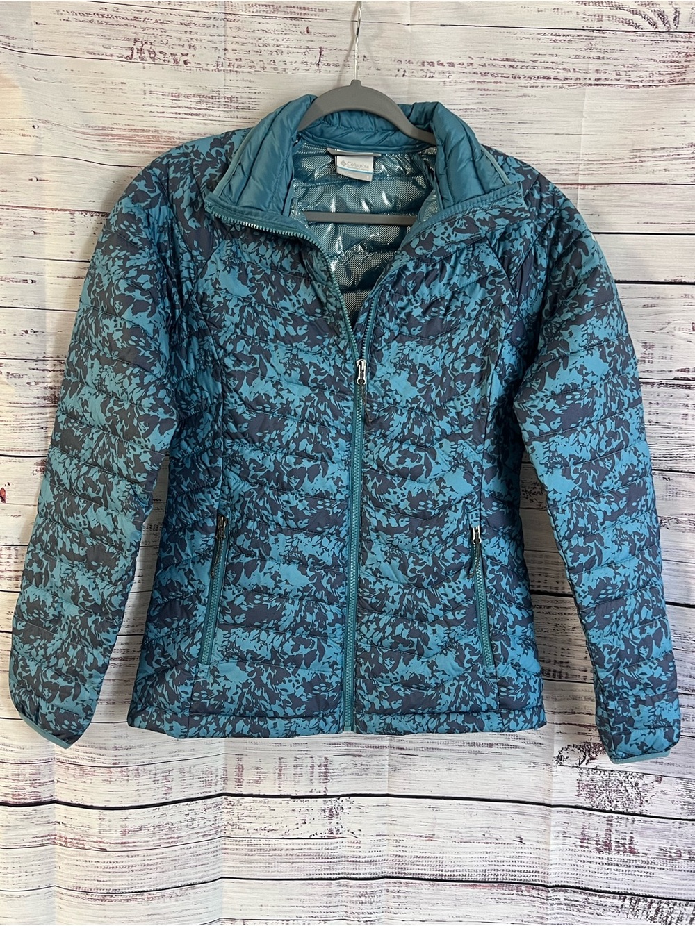 Columbia OmniHeat Insulated Quilted Puffer Jacket Blue/ Dark Gray Full Zip S